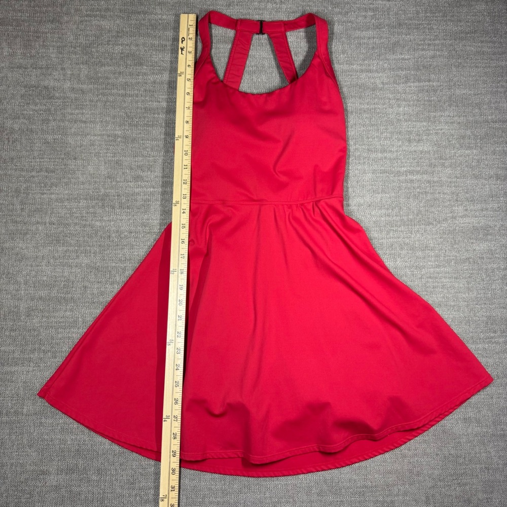 Backless Twisted Flare Halter Neck Exercise Dress with Built-in Shorts Red Small - Picture 7 of 16